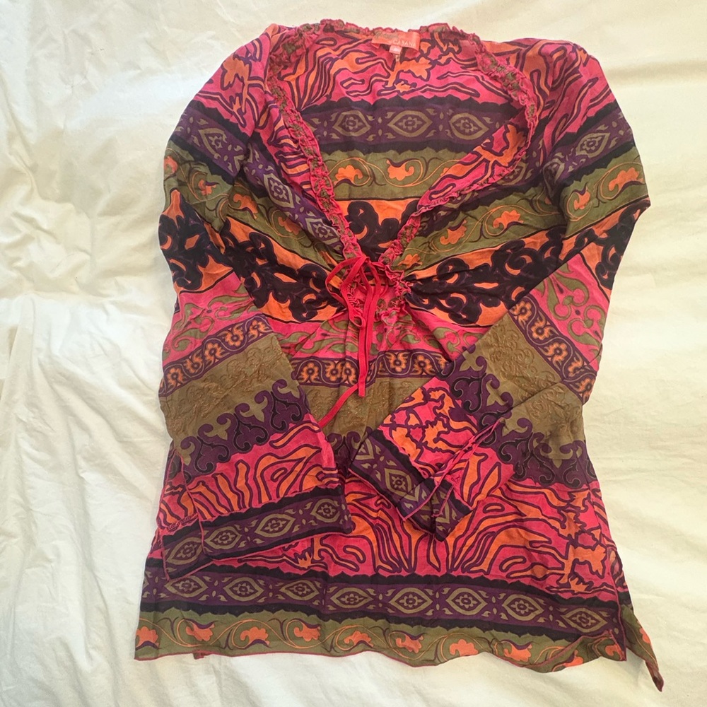 Hale Bob Vibrant Multicolor Boho Tie-Front Cover Up Tunic